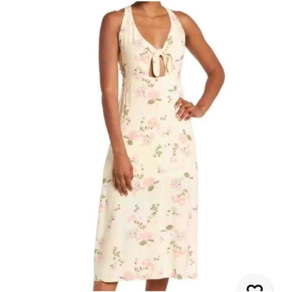 ABOUND NWT Front Tie V-Neck Floral Midi Dress Yellow Size S